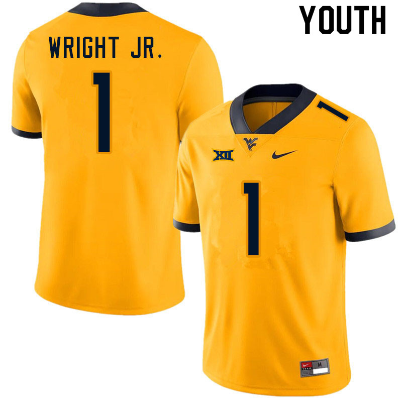 Youth #1 Winston Wright Jr. West Virginia Mountaineers College Football Jerseys Sale-Gold - Click Image to Close